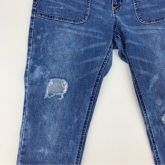 Nanette Lepore Blue Distressed Acid Wash Boyfriend Fit Cropped Jeans, 14 - Picture 10 of 16